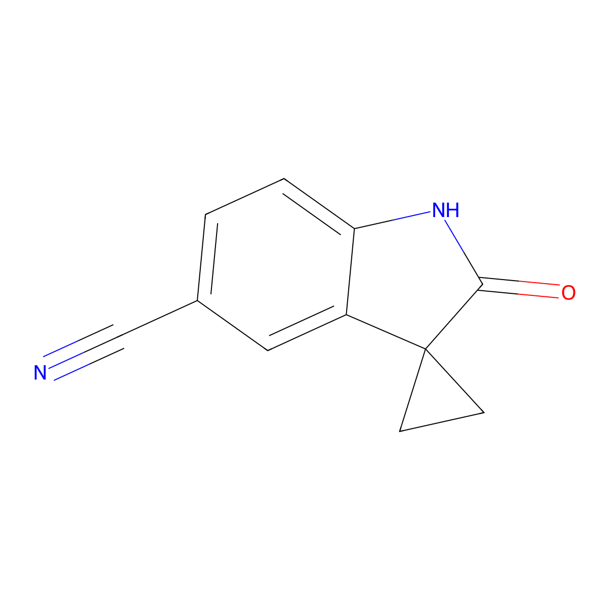 2'-Oxo-1',2'-dihydrospiro[cyclopropane-1,3'-indole]-5'-carbonitrile molecular structure, CAS 2093433-63-5