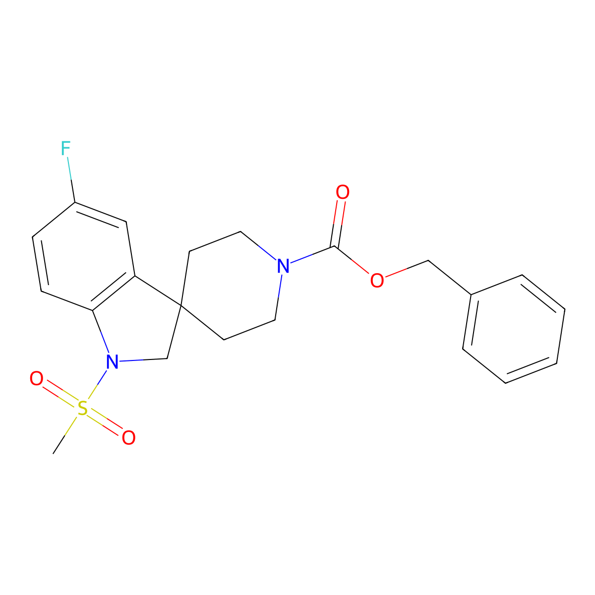Benzyl 5-fluoro-1-(methylsulfonyl)spiro[indoline-3,4'-piperidine]-1'-carboxylate molecular structure, CAS 209350-13-0