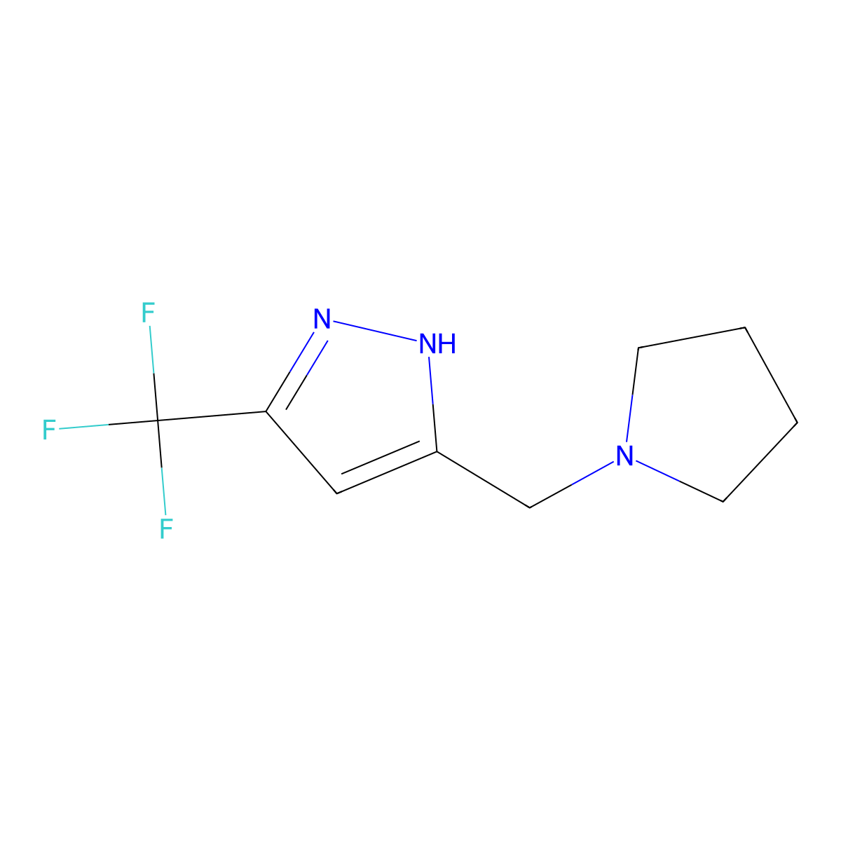 3-[(pyrrolidin-1-yl)methyl]-5-(trifluoromethyl)-1H-pyrazole molecular structure, CAS 2093512-19-5