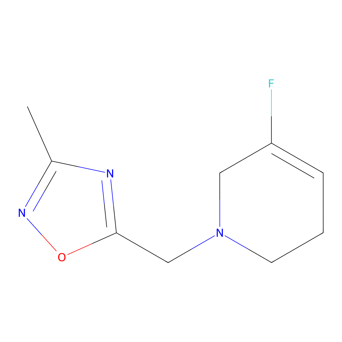 5-Fluoro-1-[(3-methyl-1,2,4-oxadiazol-5-yl)methyl]-1,2,3,6-tetrahydropyridine molecular structure, CAS 2093586-65-1