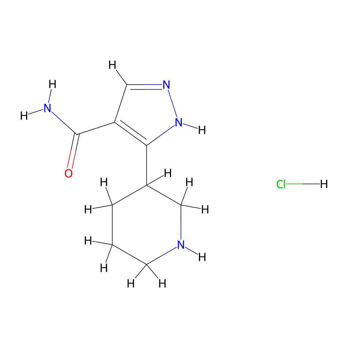 3-(piperidin-3-yl)-1H-pyrazole-4-carboxamide hydrochloride molecular structure, CAS 2093702-63-5