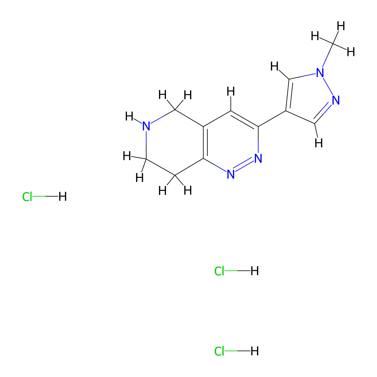 1-methyl-4-(5H,6H,7H,8H-pyrido(4,3-c)pyridazin-3-yl)-1H-pyrazole trihydrochloride molecular structure, CAS 2093803-16-6