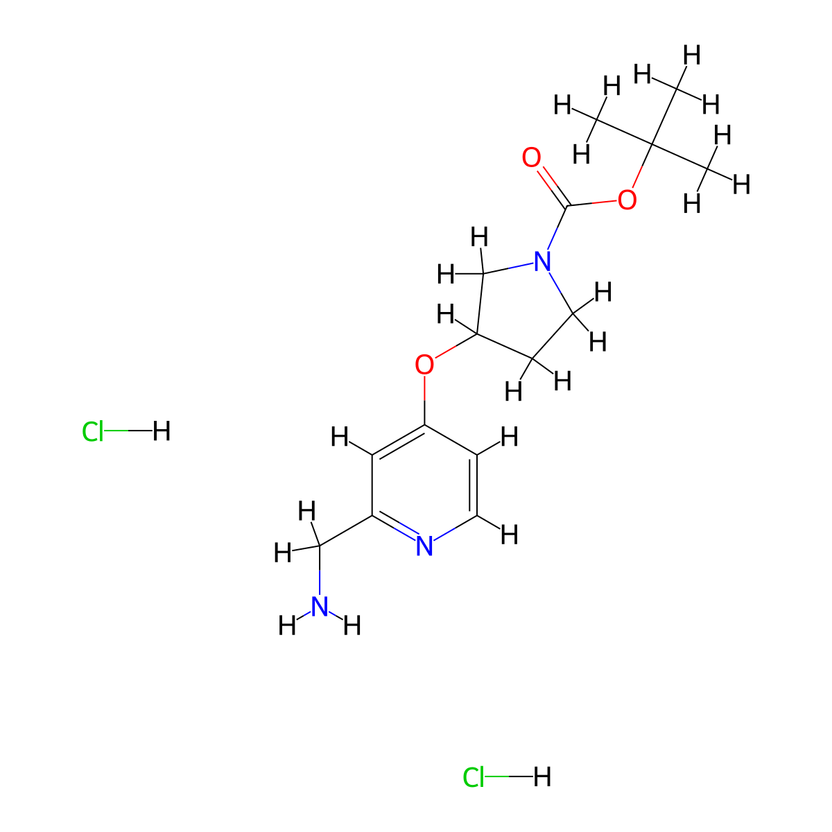 Tert-butyl 3-{[2-(aminomethyl)pyridin-4-yl]oxy}pyrrolidine-1-carboxylate dihydrochloride molecular structure, CAS 2093863-54-6