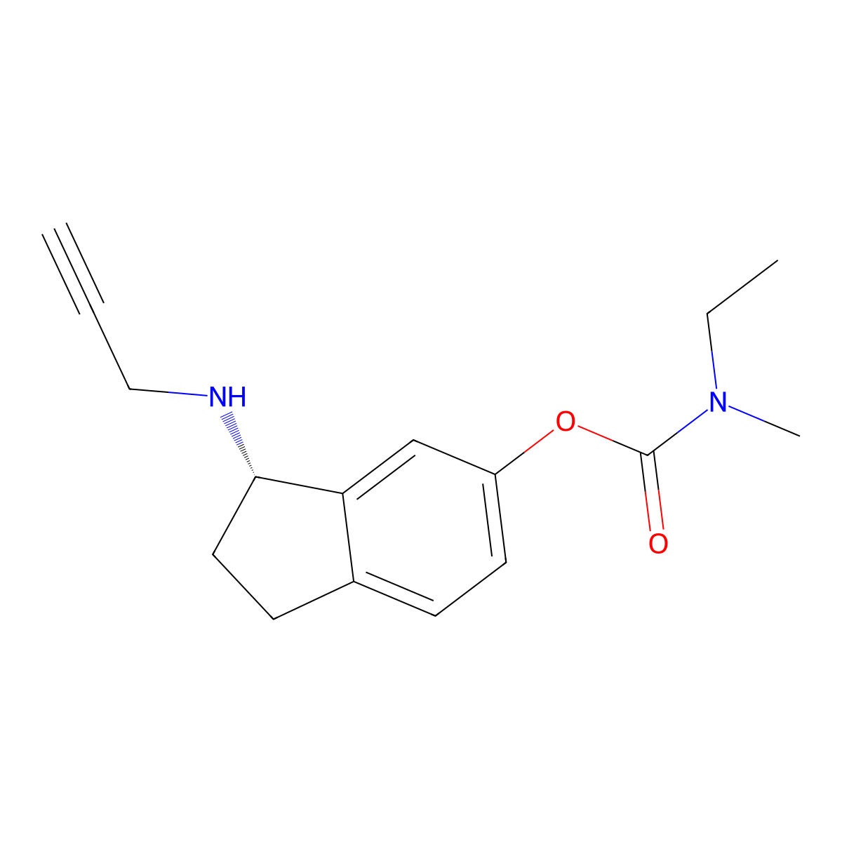 (3S)-3-(prop-2-yn-1-ylamino)-2,3-dihydro-1H-inden-5-yl N-ethyl-N-methylcarbamate hydrochloride molecular structure, CAS 209394-29-6