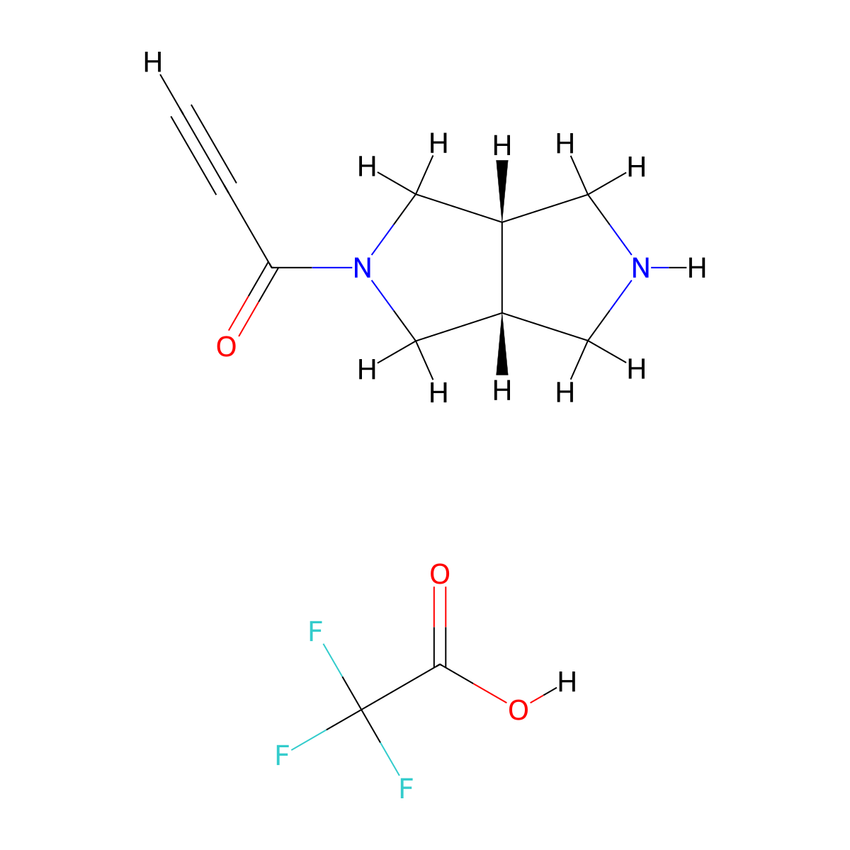 1-((3aR,6aS)-octahydropyrrolo(3,4-c)pyrrol-2-yl)prop-2-yn-1-one; trifluoroacetic acid molecular structure, CAS 2093959-73-8