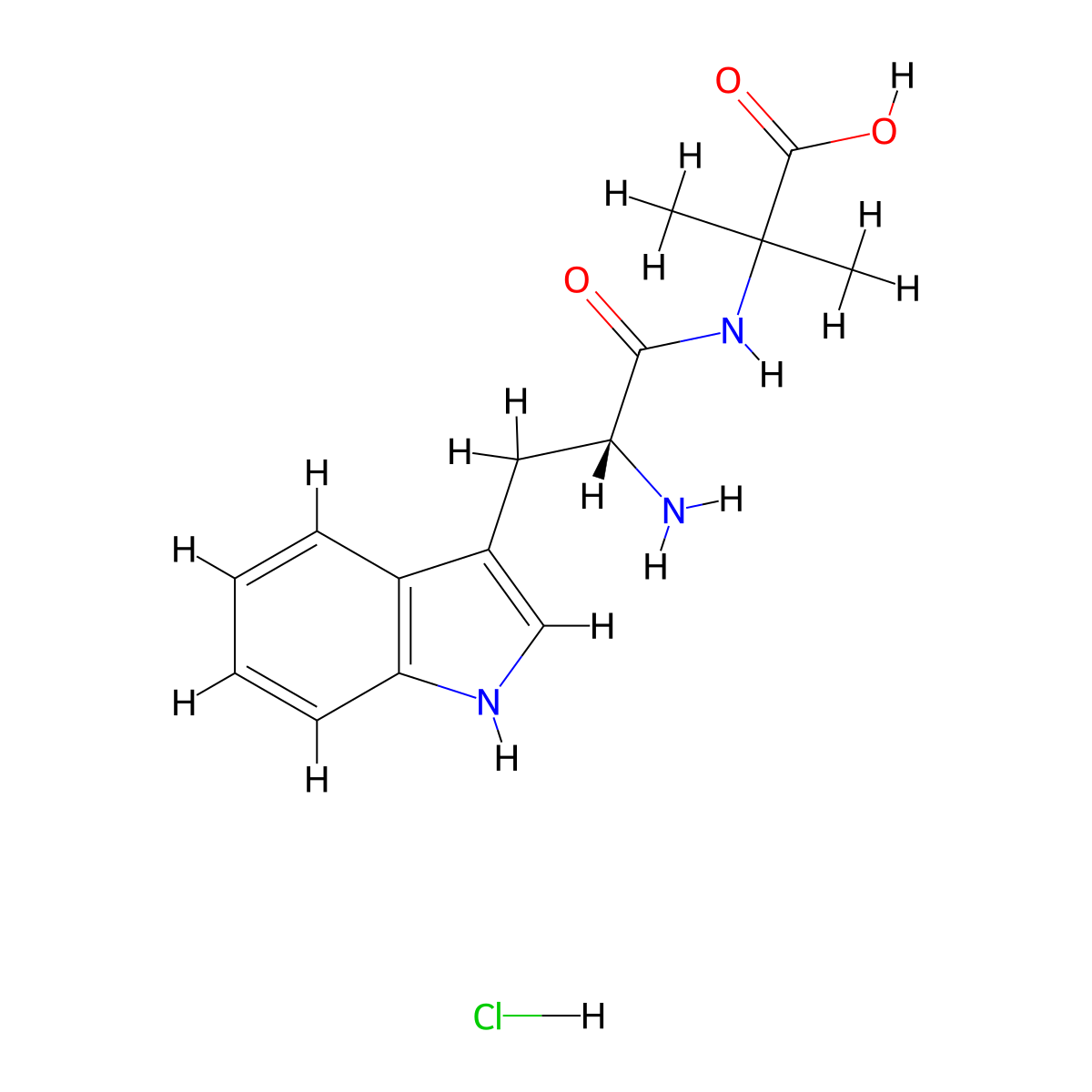 2-[(2R)-2-amino-3-(1H-indol-3-yl)propanamido]-2-methylpropanoic acid hydrochloride molecular structure, CAS 2093964-68-0