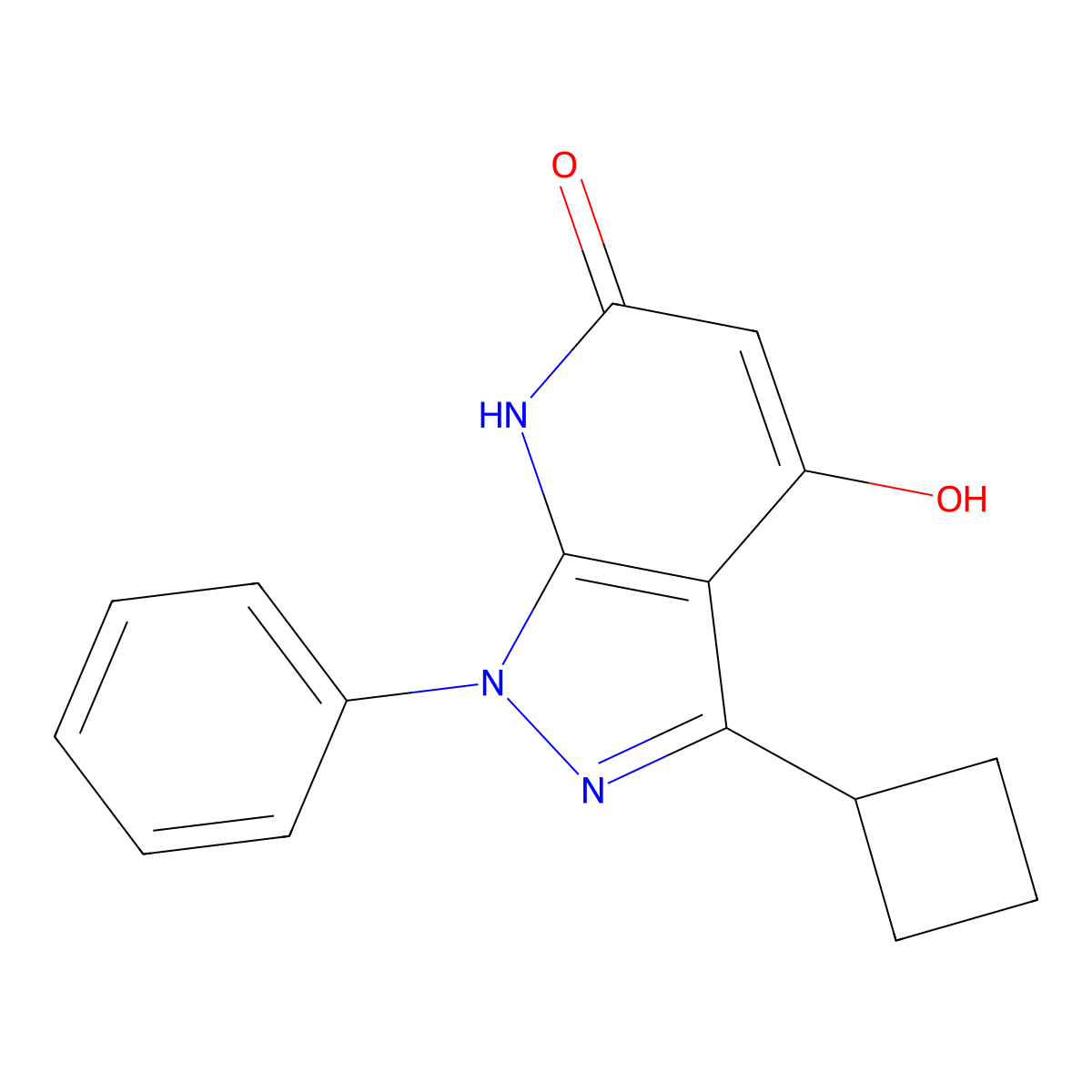3-cyclobutyl-4-hydroxy-1-phenyl-1H-pyrazolo[3,4-b]pyridin-6(7H)-one molecular structure, CAS 2093978-86-8