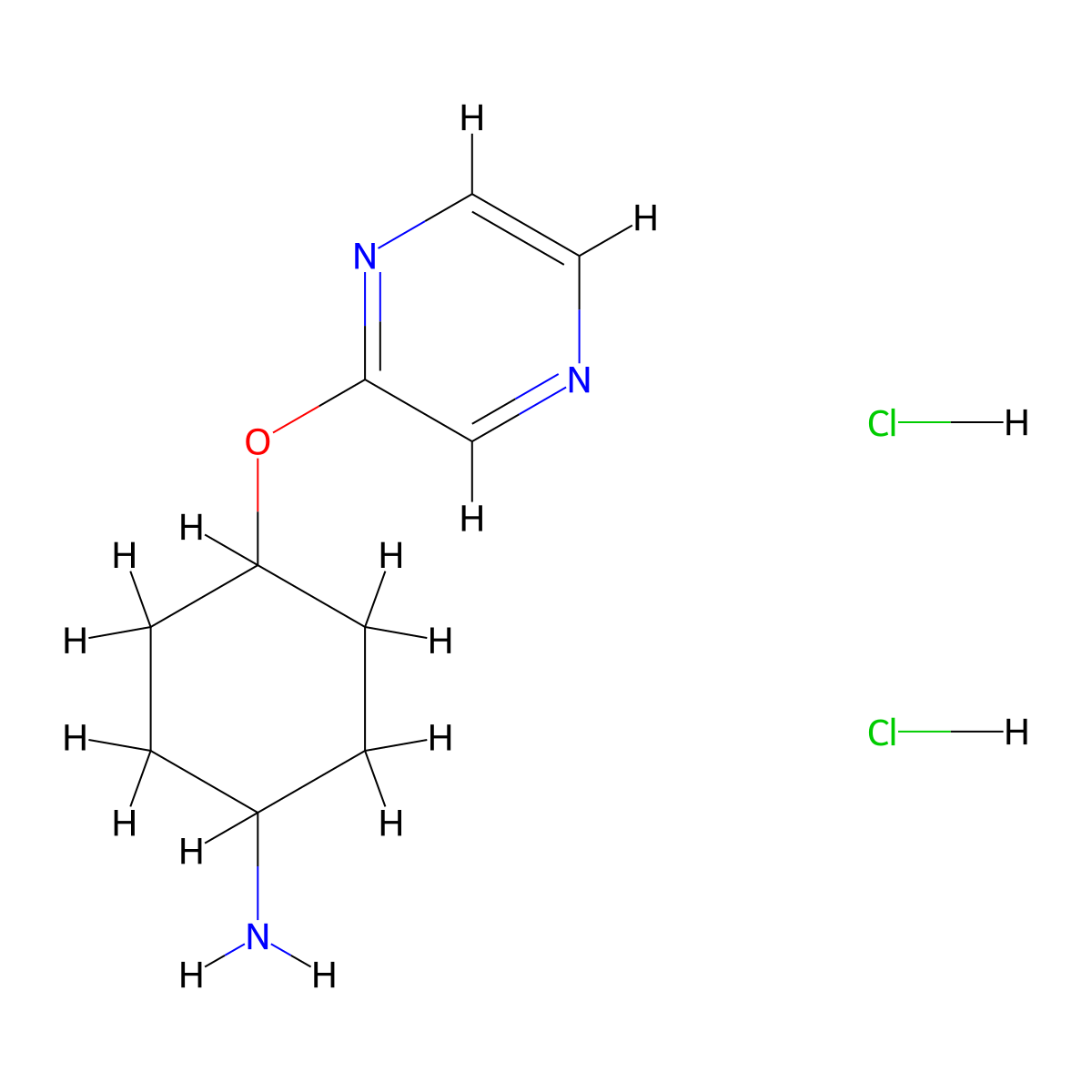 Rac-(1r,4r)-4-(pyrazin-2-yloxy)cyclohexan-1-amine dihydrochloride molecular structure, CAS 2094026-04-5