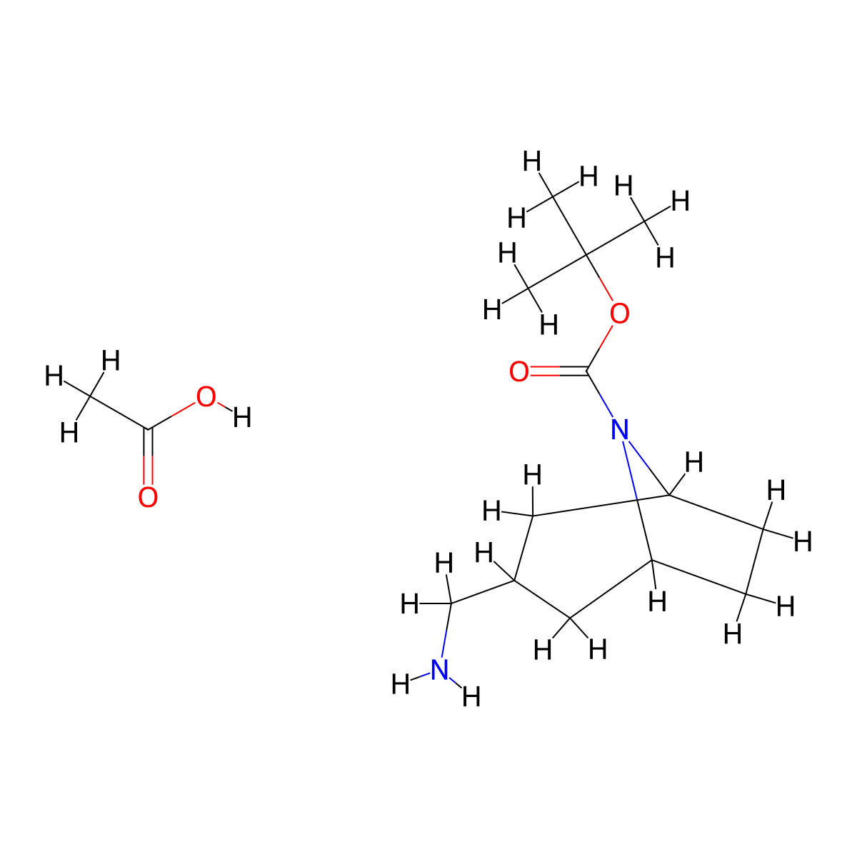 Tert-butyl 3-(aminomethyl)-8-azabicyclo[3.2.1]octane-8-carboxylate acetate molecular structure, CAS 2094137-02-5