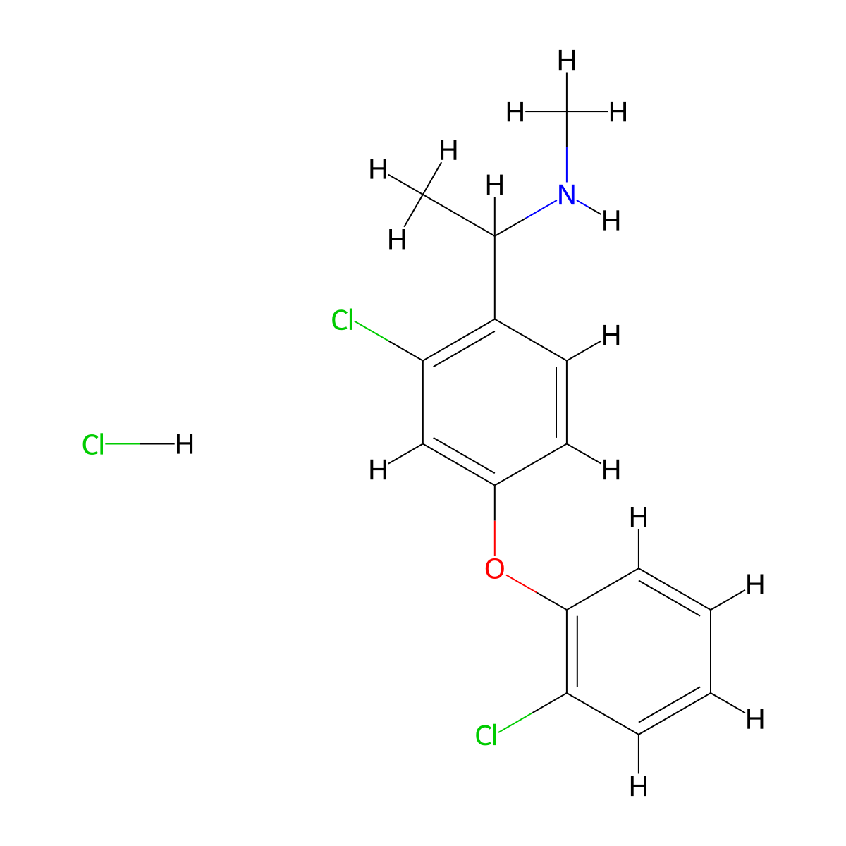 (1-(2-Chloro-4-(2-chlorophenoxy)phenyl)ethyl)(methyl)amine hydrochloride molecular structure, CAS 2094137-56-9