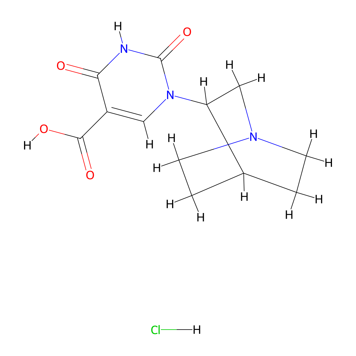 1-{1-Azabicyclo[2.2.2]octan-3-yl}-2,4-dioxo-1,2,3,4-tetrahydropyrimidine-5-carboxylic acid hydrochloride molecular structure, CAS 2094137-69-4