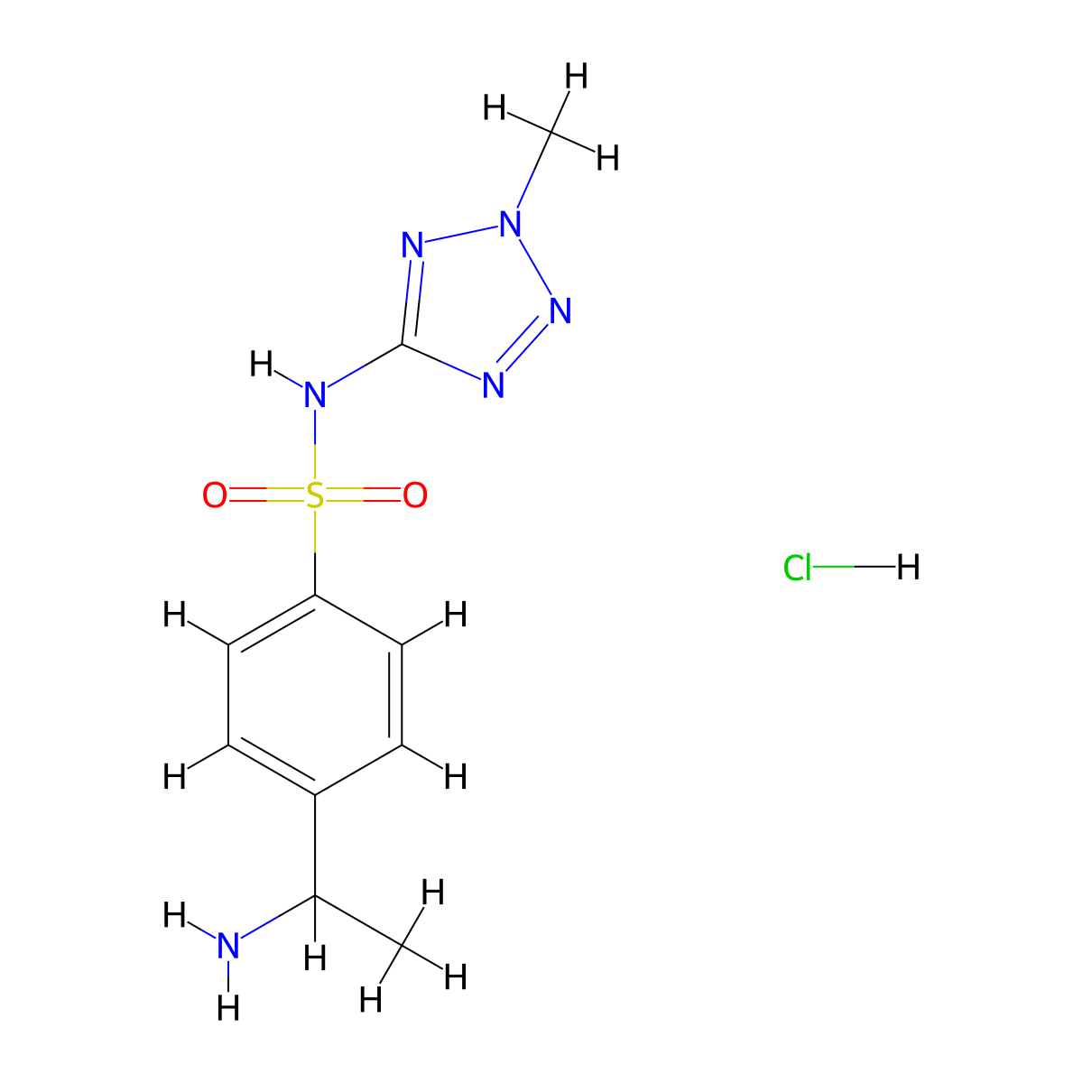 4-(1-aminoethyl)-N-(2-methyl-2H-1,2,3,4-tetrazol-5-yl)benzene-1-sulfonamide hydrochloride molecular structure, CAS 2094140-62-0