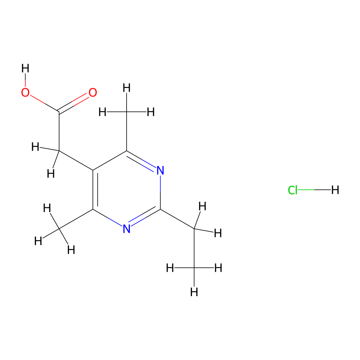 2-(2-Ethyl-4,6-dimethylpyrimidin-5-yl)acetic acid hydrochloride molecular structure, CAS 2094145-48-7