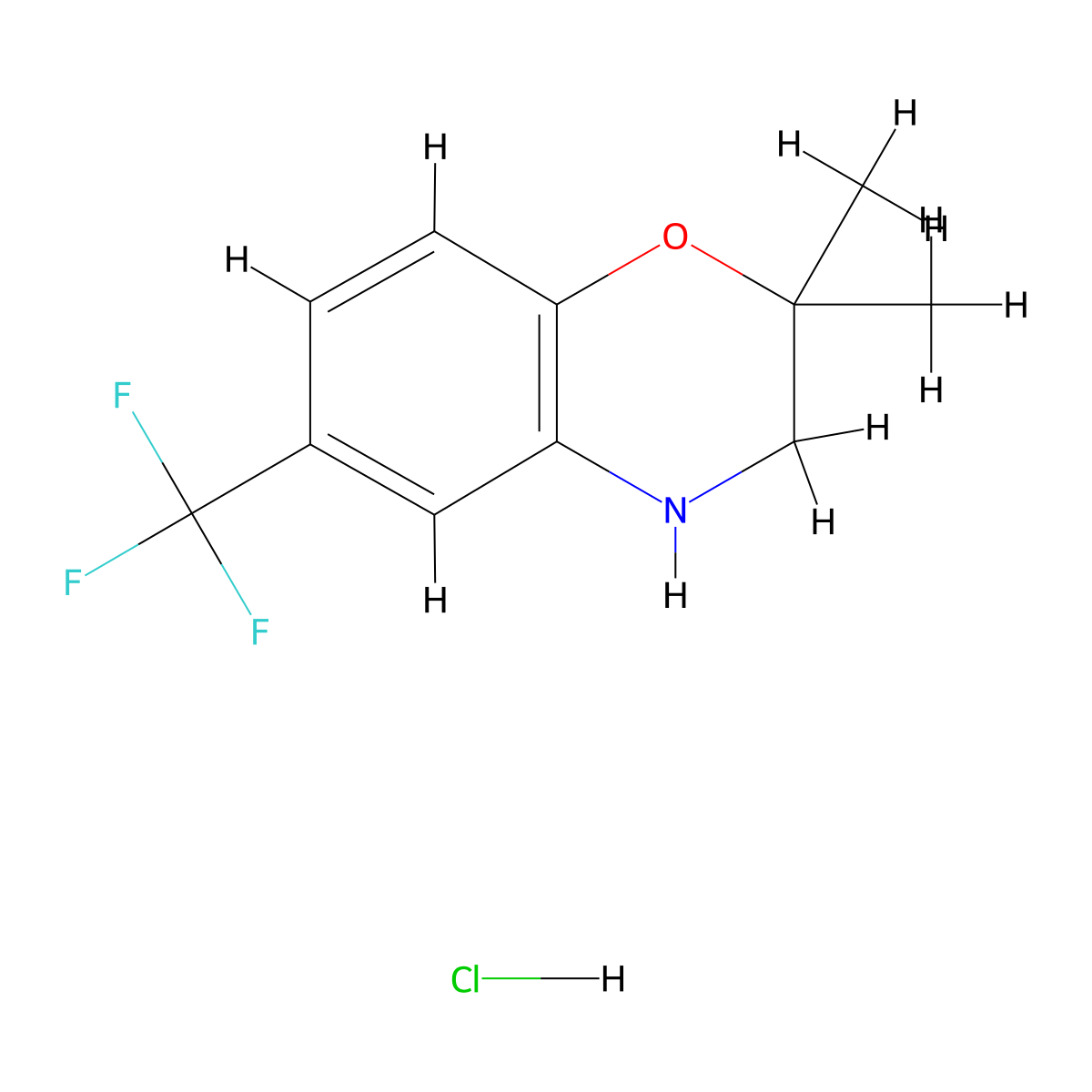 2,2-dimethyl-6-(trifluoromethyl)-3,4-dihydro-2H-1,4-benzoxazine hydrochloride molecular structure, CAS 2094147-90-5