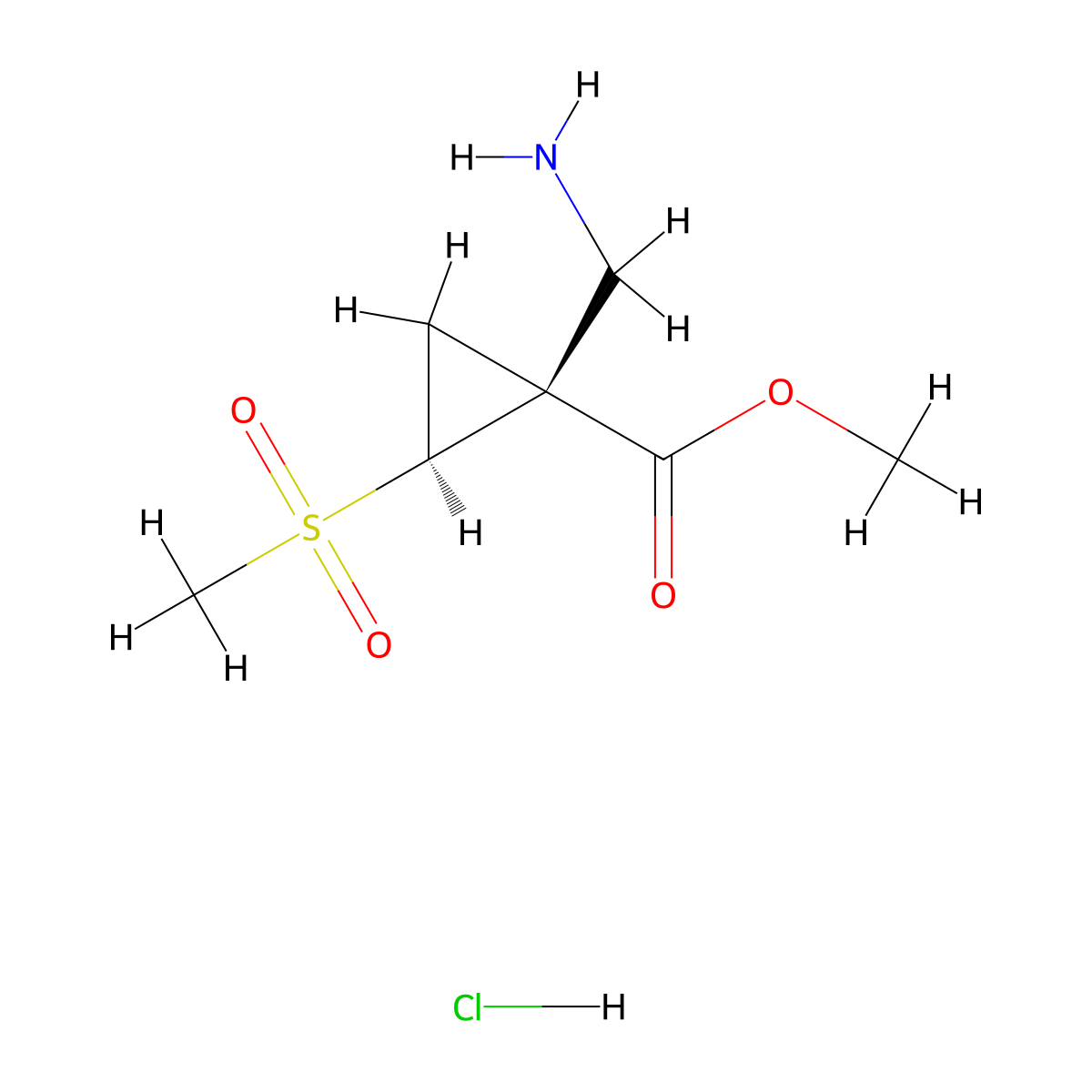 rac-methyl (1R,2R)-1-(aminomethyl)-2-methanesulfonylcyclopropane-1-carboxylate hydrochloride molecular structure, CAS 2094270-75-2