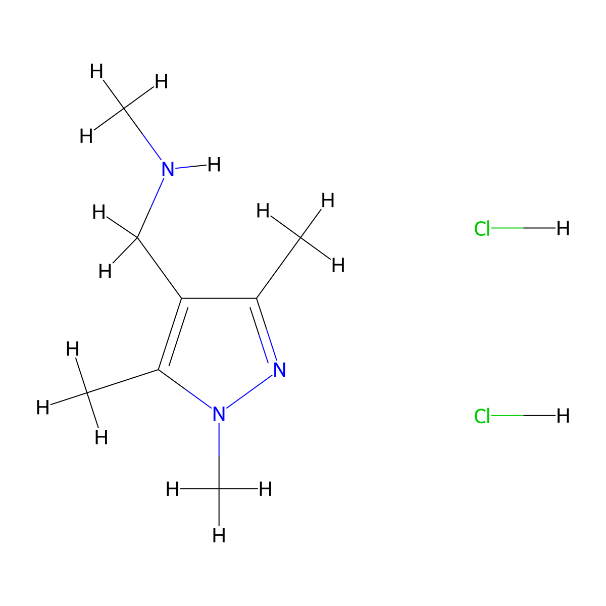 methyl((trimethyl-1H-pyrazol-4-yl)methyl)amine dihydrochloride molecular structure, CAS 2094301-50-3