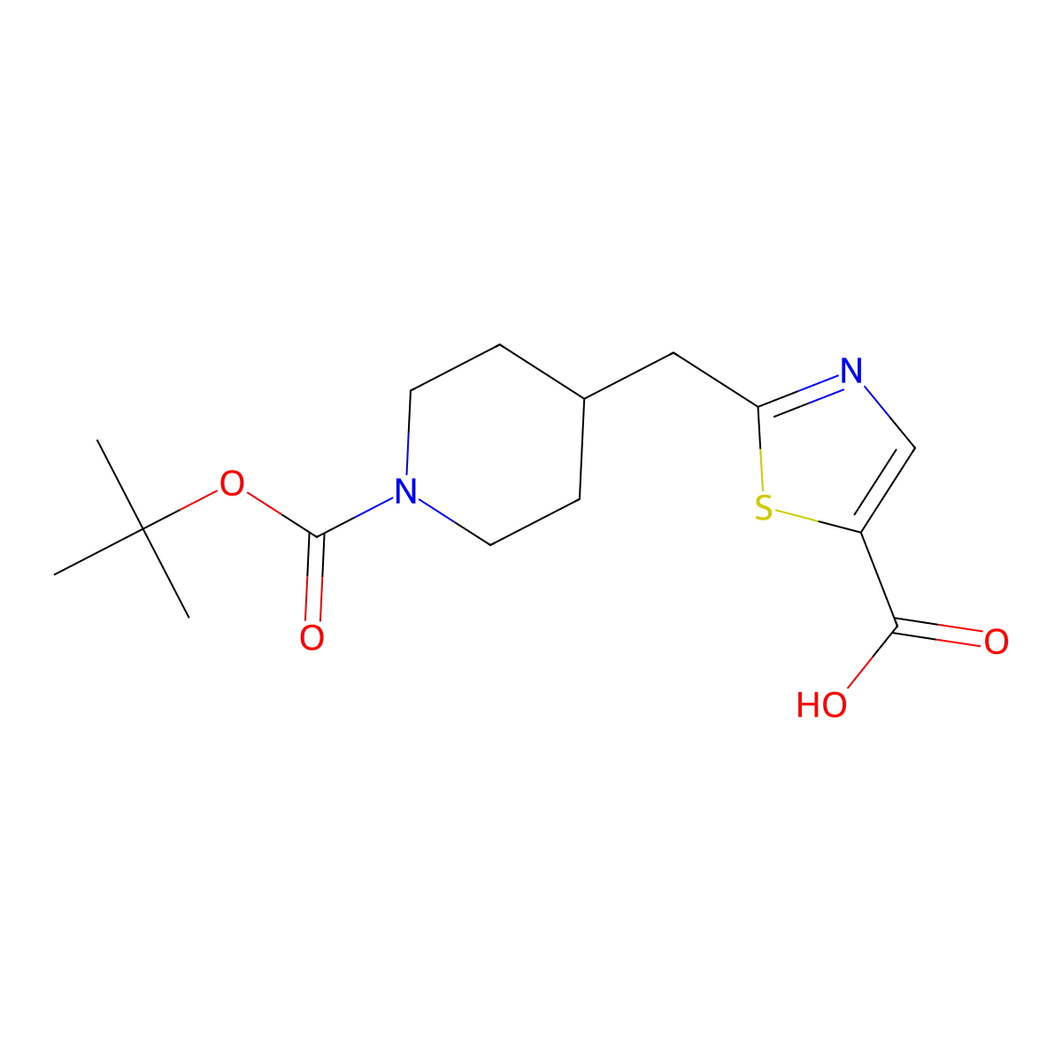 2-({1-[(Tert-butoxy)carbonyl]piperidin-4-yl}methyl)-1,3-thiazole-5-carboxylic acid molecular structure, CAS 2094342-59-1