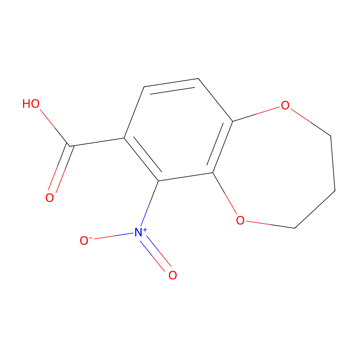 6-nitro-3,4-dihydro-2H-1,5-benzodioxepine-7-carboxylic acid molecular structure, CAS 2094351-82-1