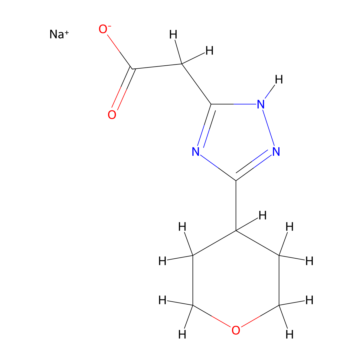 sodium 2-[5-(oxan-4-yl)-4H-1,2,4-triazol-3-yl]acetate molecular structure, CAS 2094381-30-1