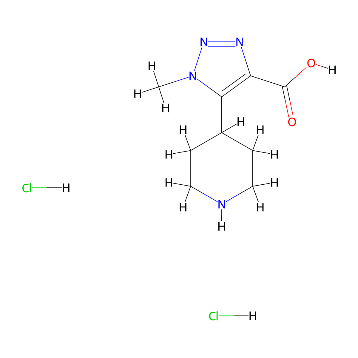1-methyl-5-(piperidin-4-yl)-1H-1,2,3-triazole-4-carboxylic acid dihydrochloride molecular structure, CAS 2094396-32-2