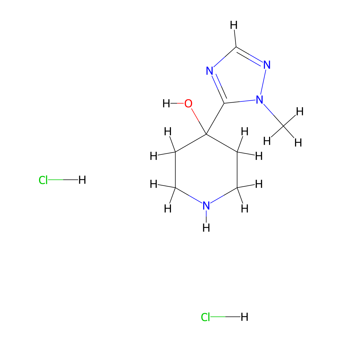4-(1-methyl-1H-1,2,4-triazol-5-yl)piperidin-4-ol dihydrochloride molecular structure, CAS 2094444-43-4