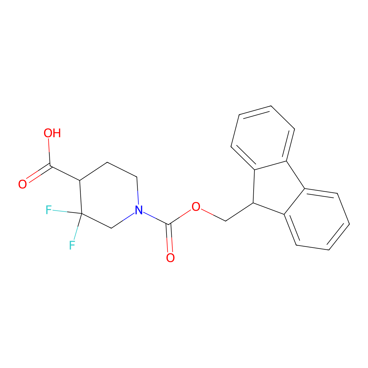 1-{[(9H-fluoren-9-yl)methoxy]carbonyl}-3,3-difluoropiperidine-4-carboxylic acid molecular structure, CAS 2094456-40-1