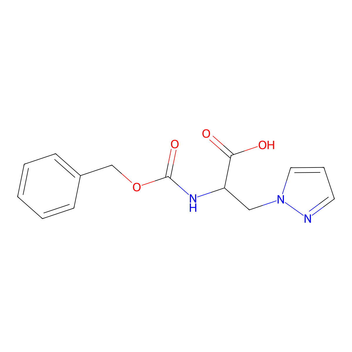 (S)-2-(((Benzyloxy)carbonyl)amino)-3-(1H-pyrazol-1-YL)propanoic acid molecular structure, CAS 20945-53-3