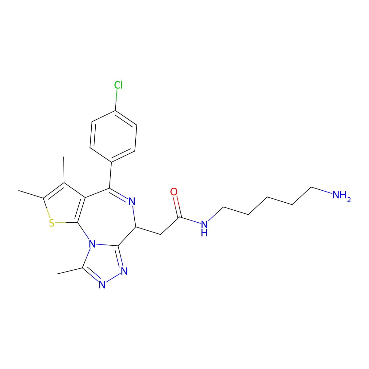 (S)-N-(5-aminopentyl)-2-(4-(4-chlorophenyl)-2,3,9-trimethyl-6H-thieno[3,2-f][1,2,4]triazolo[4,3-a][1,4]diazepin-6-yl)acetamide molecular structure, CAS 2094503-69-0