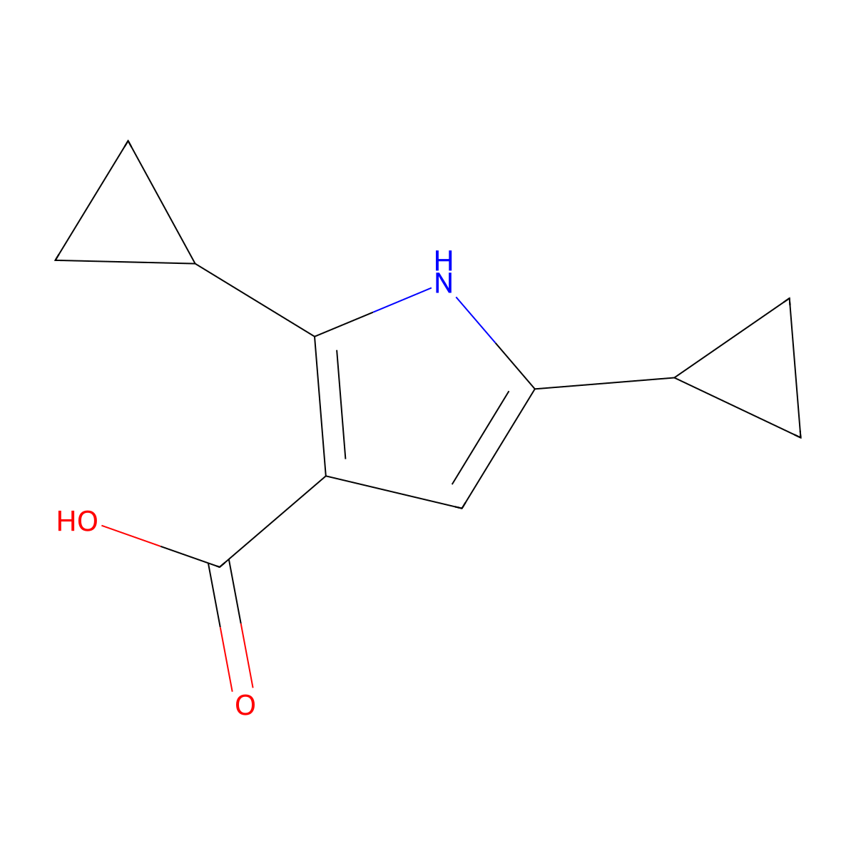 2,5-dicyclopropyl-1H-pyrrole-3-carboxylic acid molecular structure, CAS 2094505-10-7