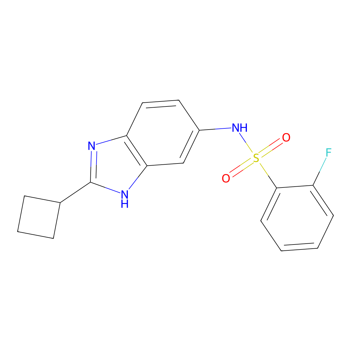 N-(2-cyclobutyl-1H-1,3-benzodiazol-5-yl)-2-fluorobenzene-1-sulfonamide molecular structure, CAS 2094511-69-8