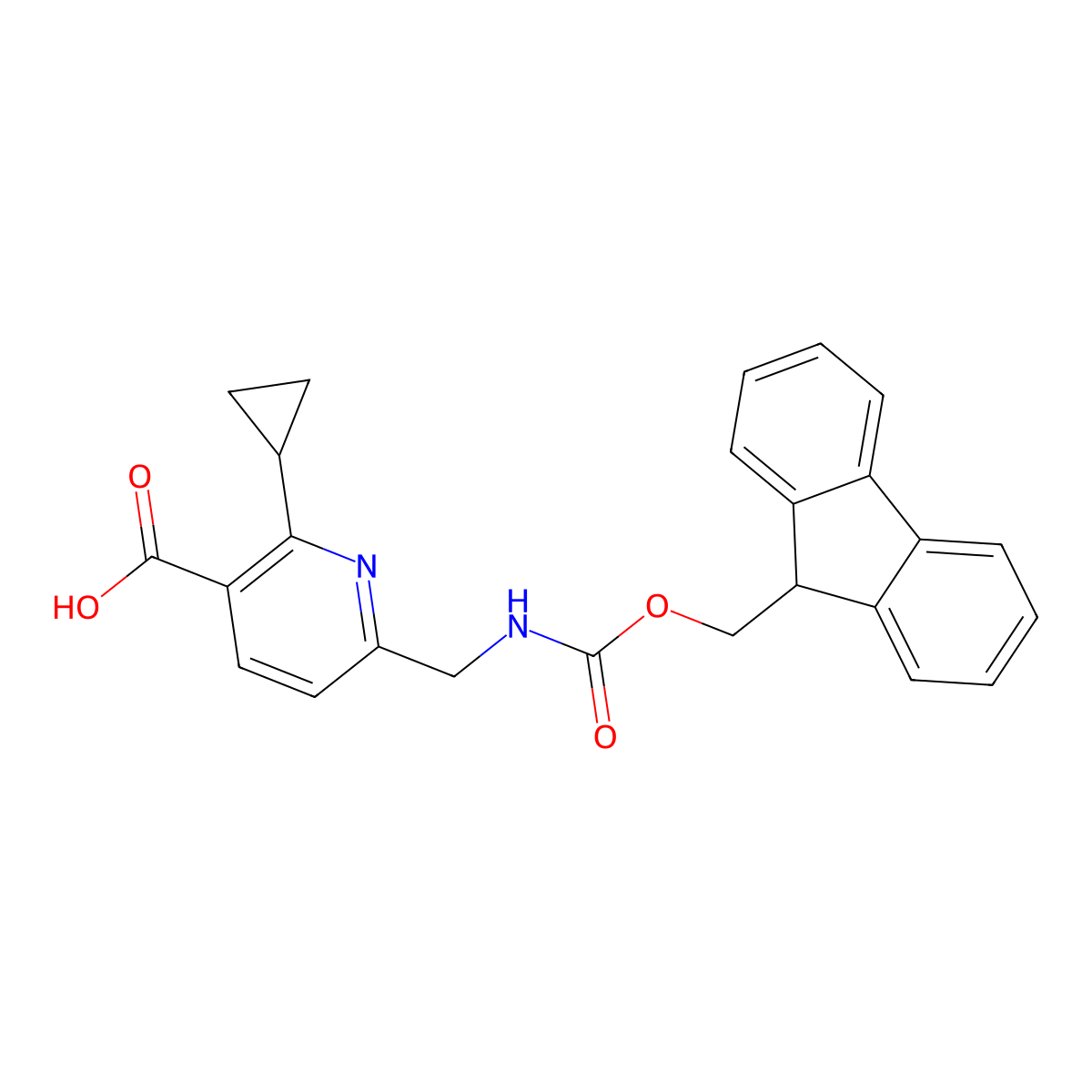 2-cyclopropyl-6-[({[(9H-fluoren-9-yl)methoxy]carbonyl}amino)methyl]pyridine-3-carboxylic acid molecular structure, CAS 2094513-88-7