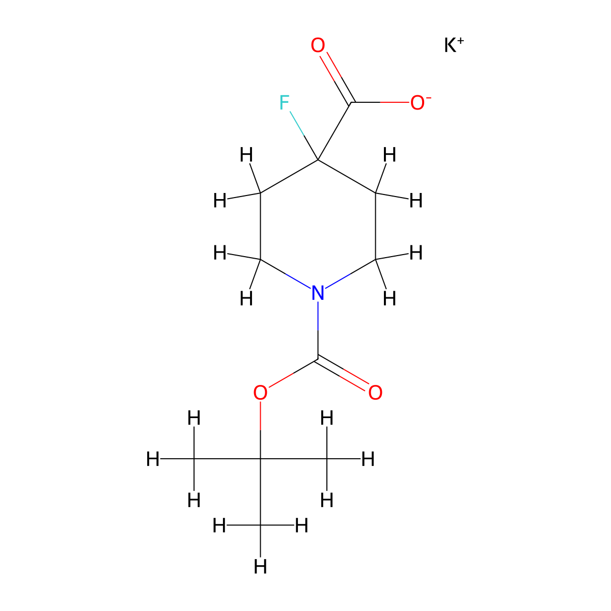 Potassium 1-[(tert-butoxy)carbonyl]-4-fluoropiperidine-4-carboxylate molecular structure, CAS 2094517-63-0