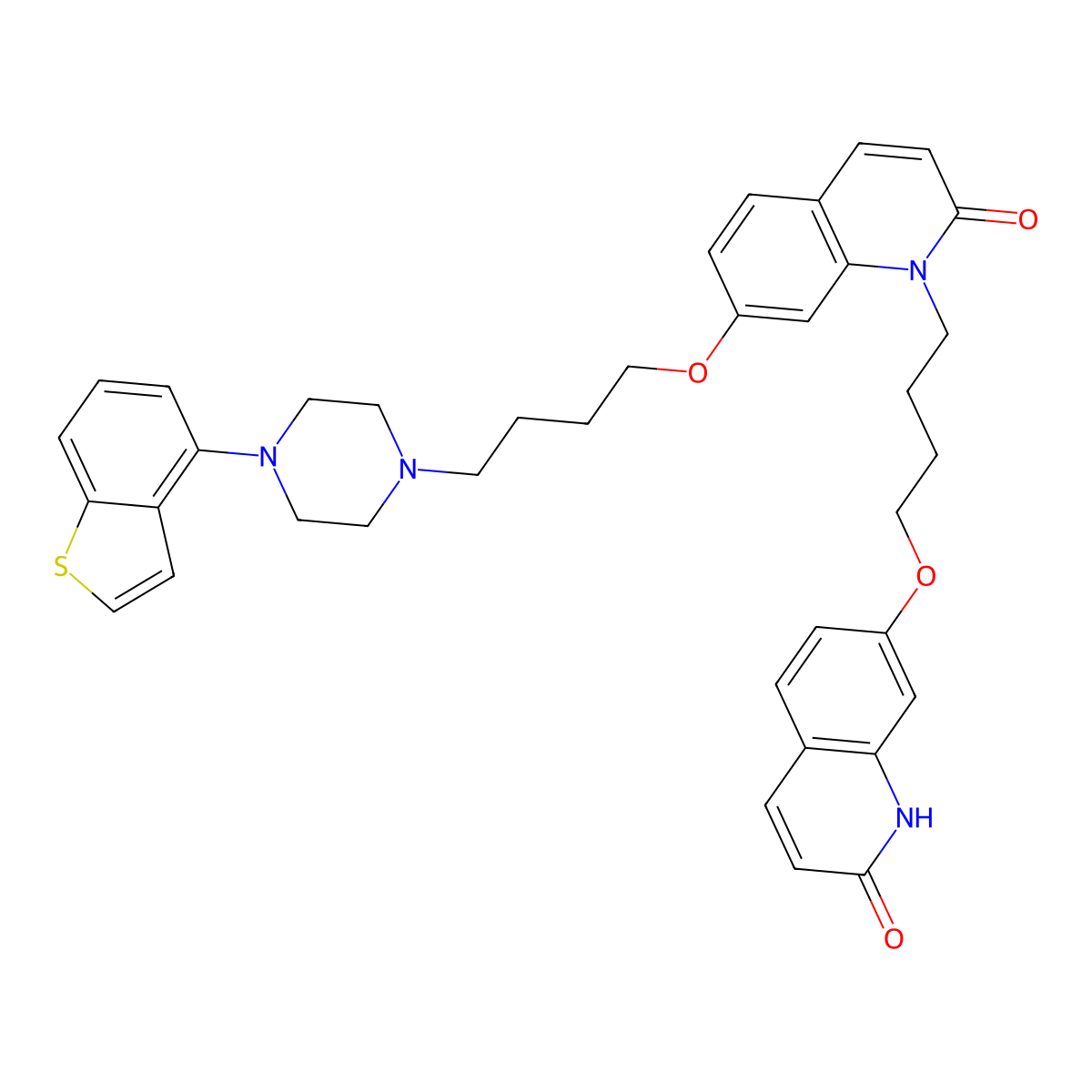 7-{4-[4-(1-Benzothiophen-4-yl)piperazin-1-yl]butoxy}-1-{4-[(2-oxo-1,2-dihydroquinolin-7-yl)oxy]butyl}-1,2-dihydroquinolin-2-one molecular structure, CAS 2094559-58-5