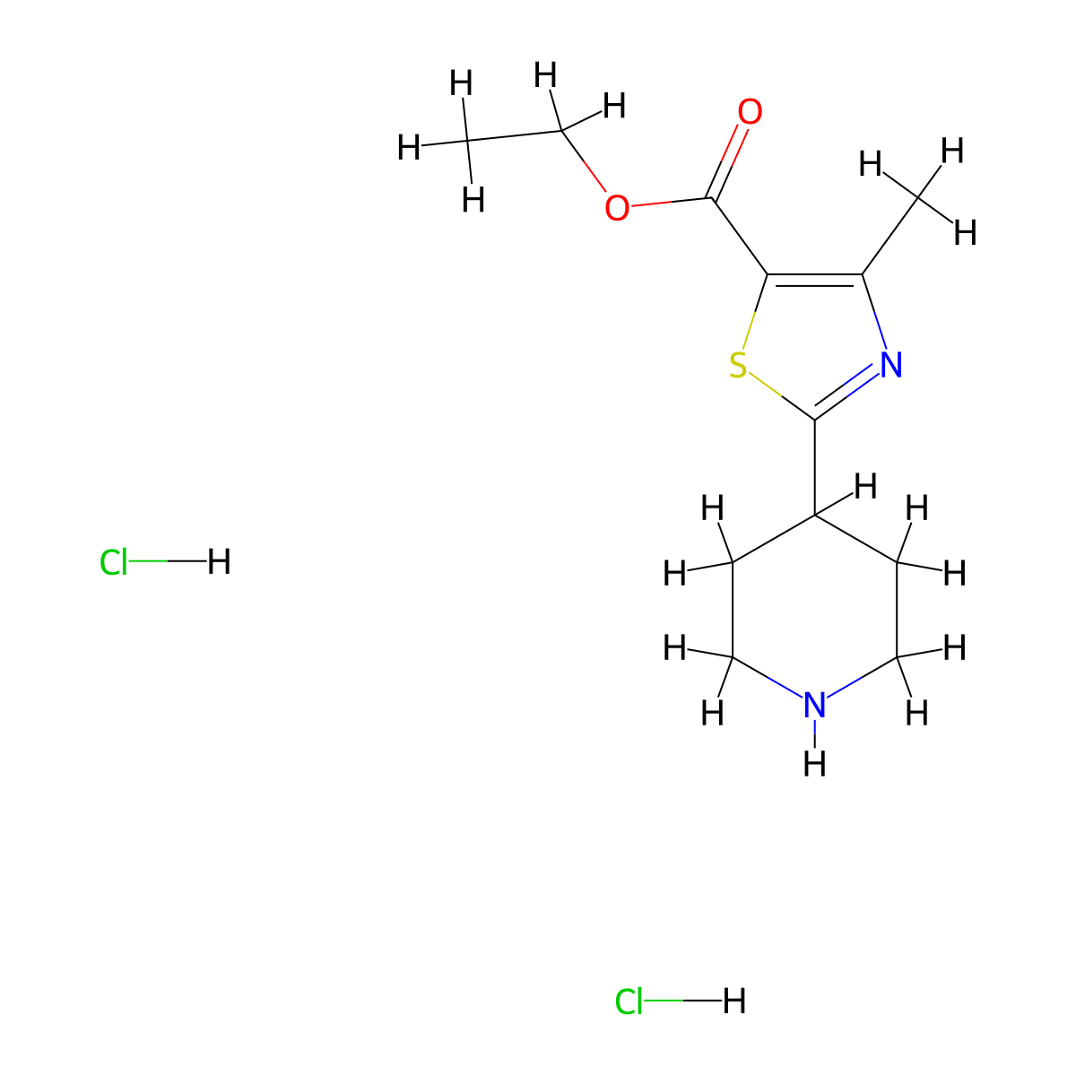 Ethyl 4-methyl-2-(piperidin-4-yl)-1,3-thiazole-5-carboxylate dihydrochloride molecular structure, CAS 2094565-87-2