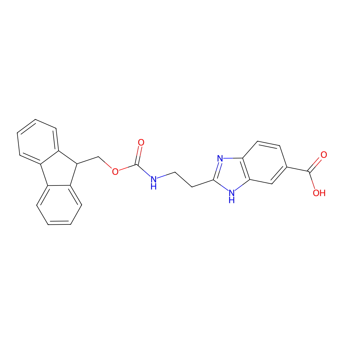 2-[2-({[(9H-fluoren-9-yl)methoxy]carbonyl}amino)ethyl]-1H-1,3-benzodiazole-5-carboxylic acid molecular structure, CAS 2094568-30-4