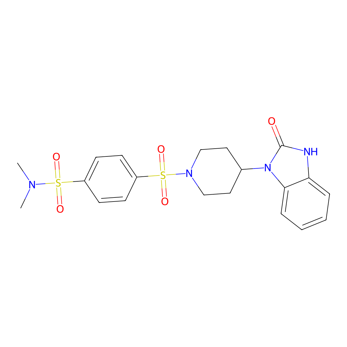 N,N-dimethyl-4-{[4-(2-oxo-2,3-dihydro-1H-1,3-benzodiazol-1-yl)piperidin-1-yl]sulfonyl}benzene-1-sulfonamide molecular structure, CAS 2094576-12-0