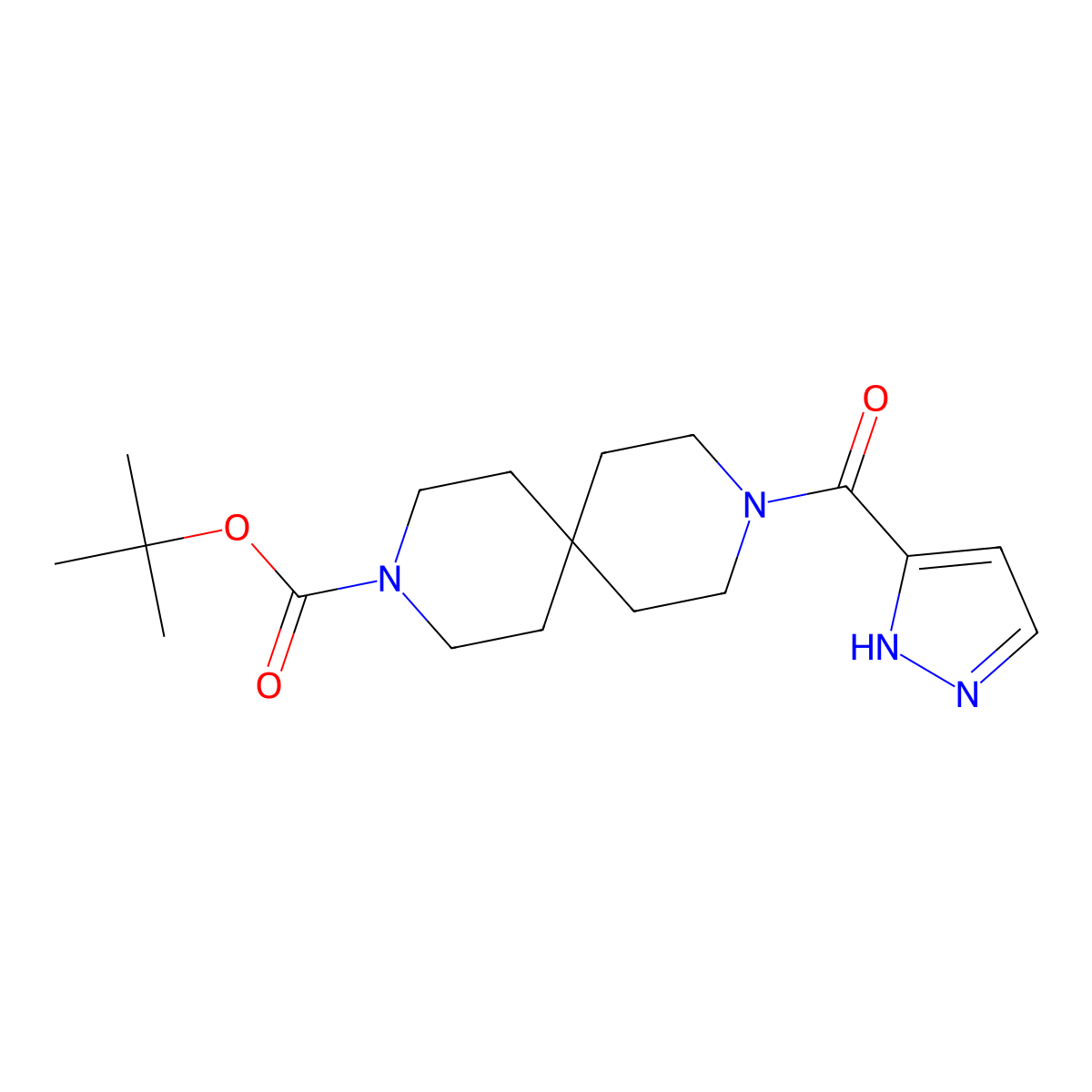 1,1-Dimethylethyl 9-(1H-pyrazol-3-ylcarbonyl)-3,9-diazaspiro[5.5]undecane-3-carboxylate molecular structure, CAS 2094623-32-0