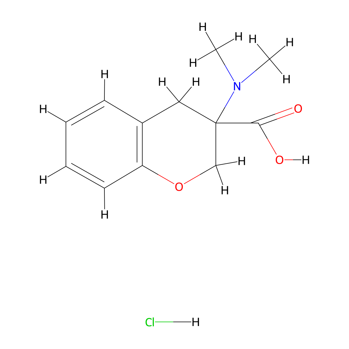 3-(dimethylamino)-3,4-dihydro-2H-1-benzopyran-3-carboxylic acid hydrochloride molecular structure, CAS 2094650-63-0
