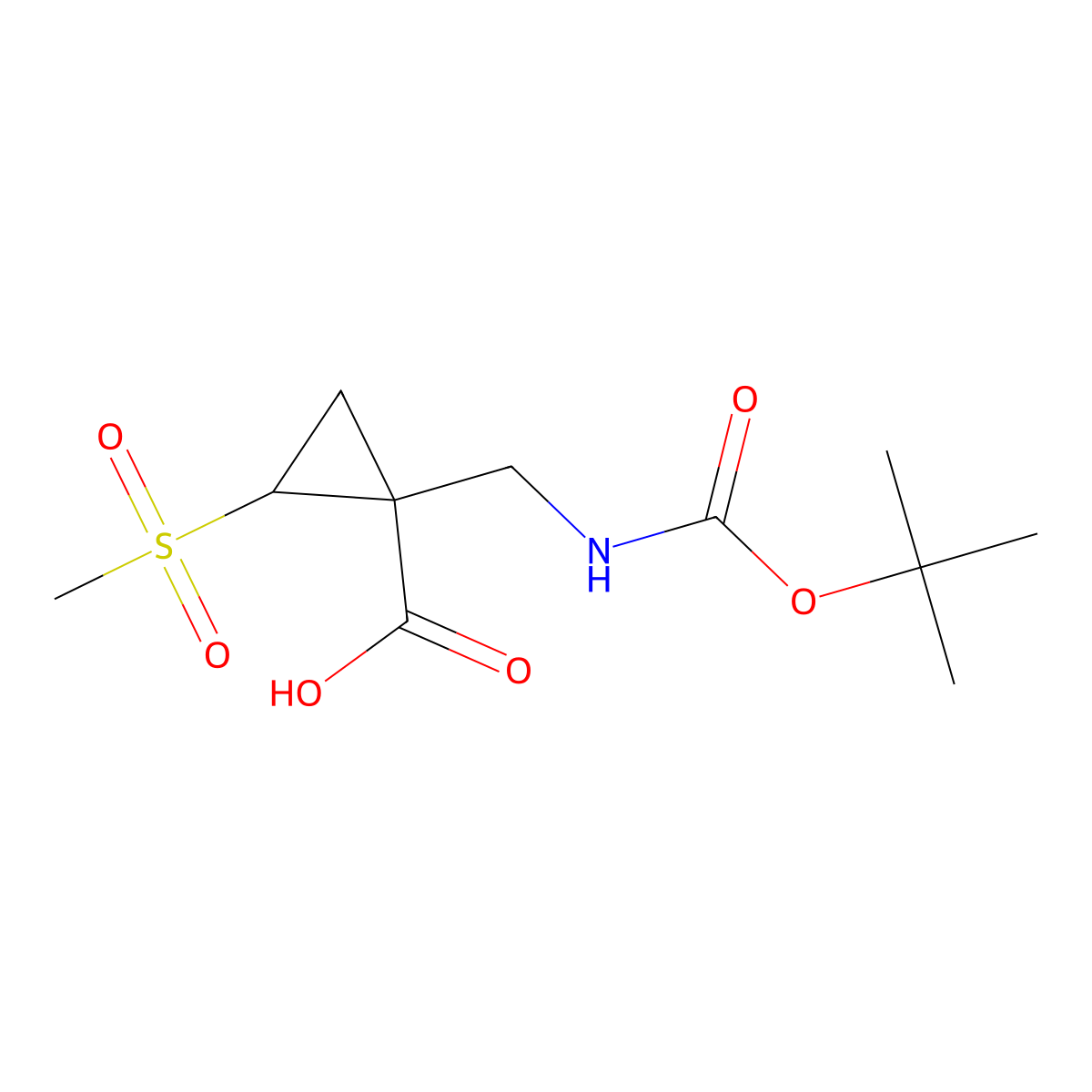 1-({[(Tert-butoxy)carbonyl]amino}methyl)-2-methanesulfonylcyclopropane-1-carboxylic acid molecular structure, CAS 2094675-81-5