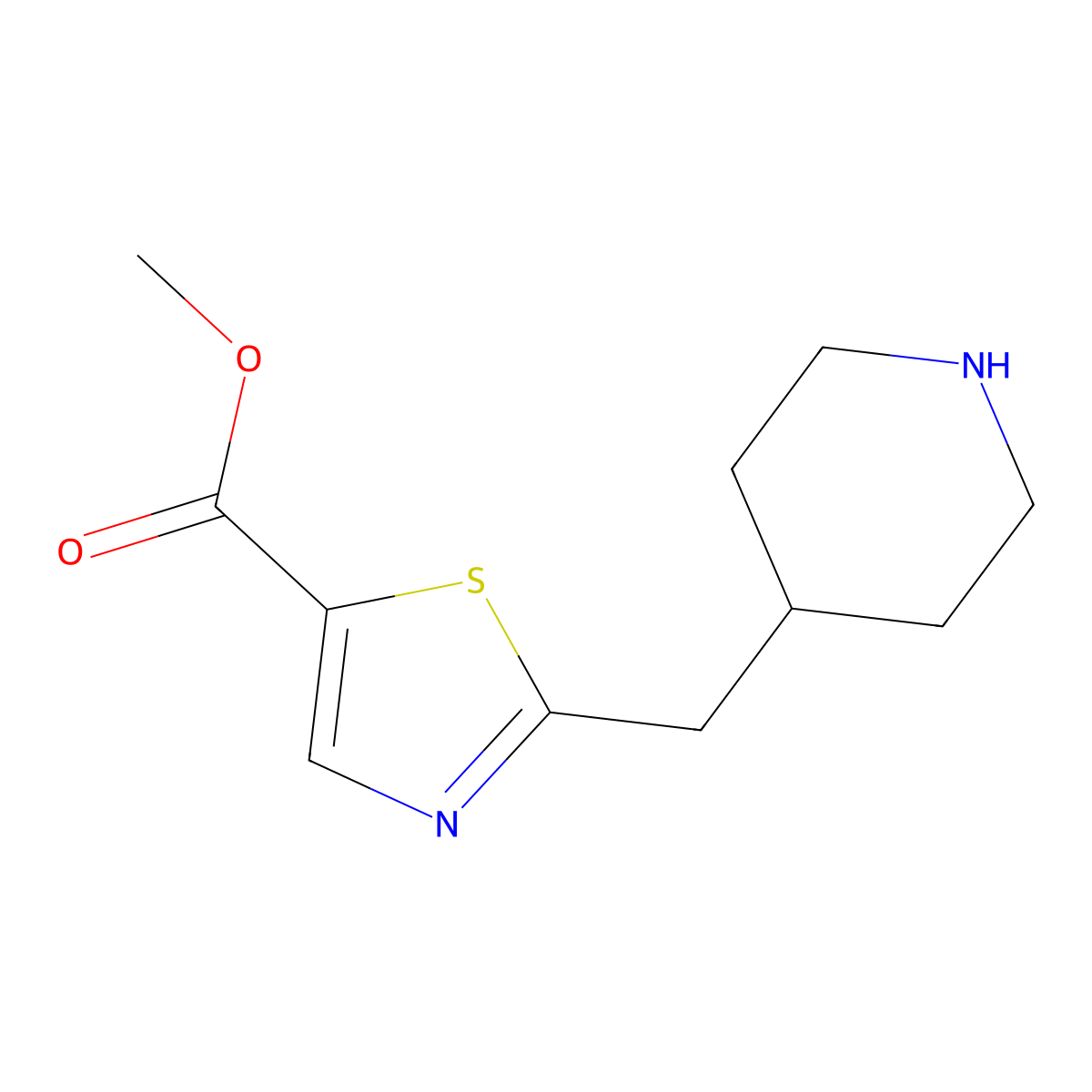 Methyl 2-[(piperidin-4-yl)methyl]-1,3-thiazole-5-carboxylate molecular structure, CAS 2094677-24-2