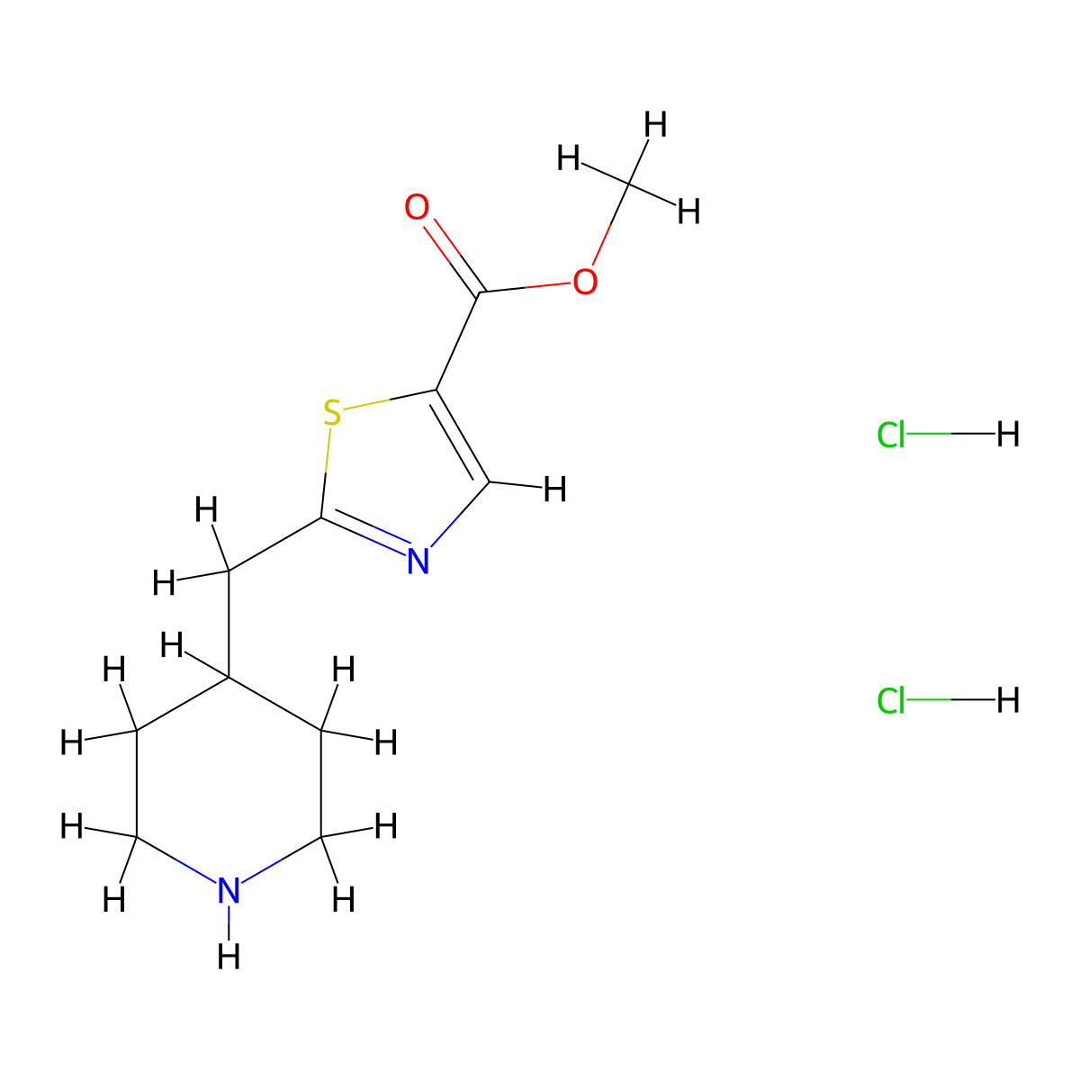 Methyl 2-[(piperidin-4-yl)methyl]-1,3-thiazole-5-carboxylate dihydrochloride molecular structure, CAS 2094677-25-3
