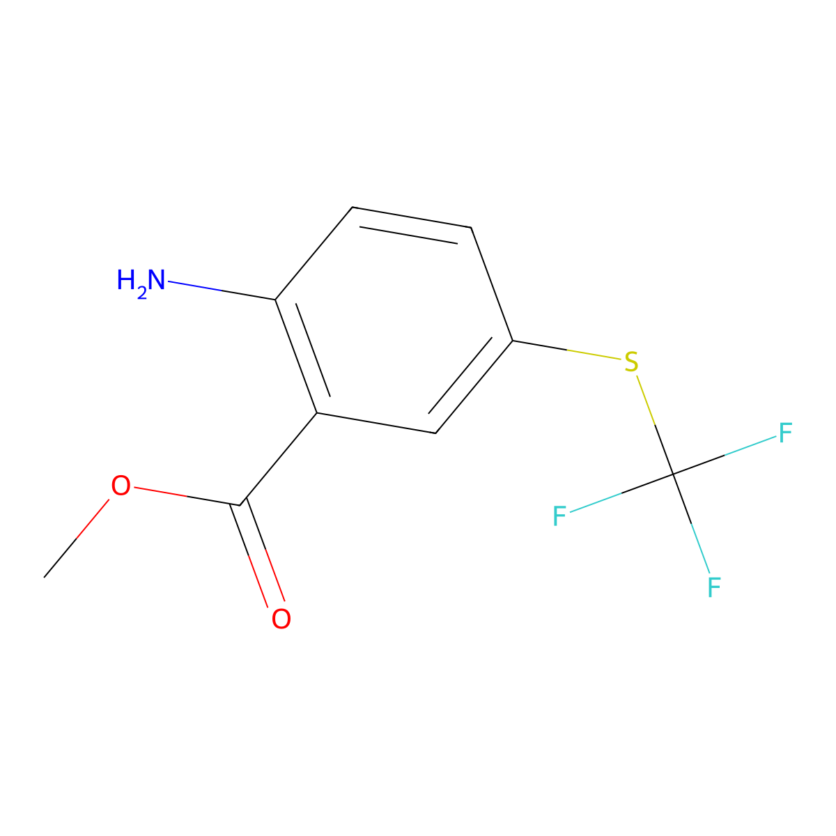Methyl 2-amino-5-[(trifluoromethyl)sulfanyl]benzoate molecular structure, CAS 2094806-43-4