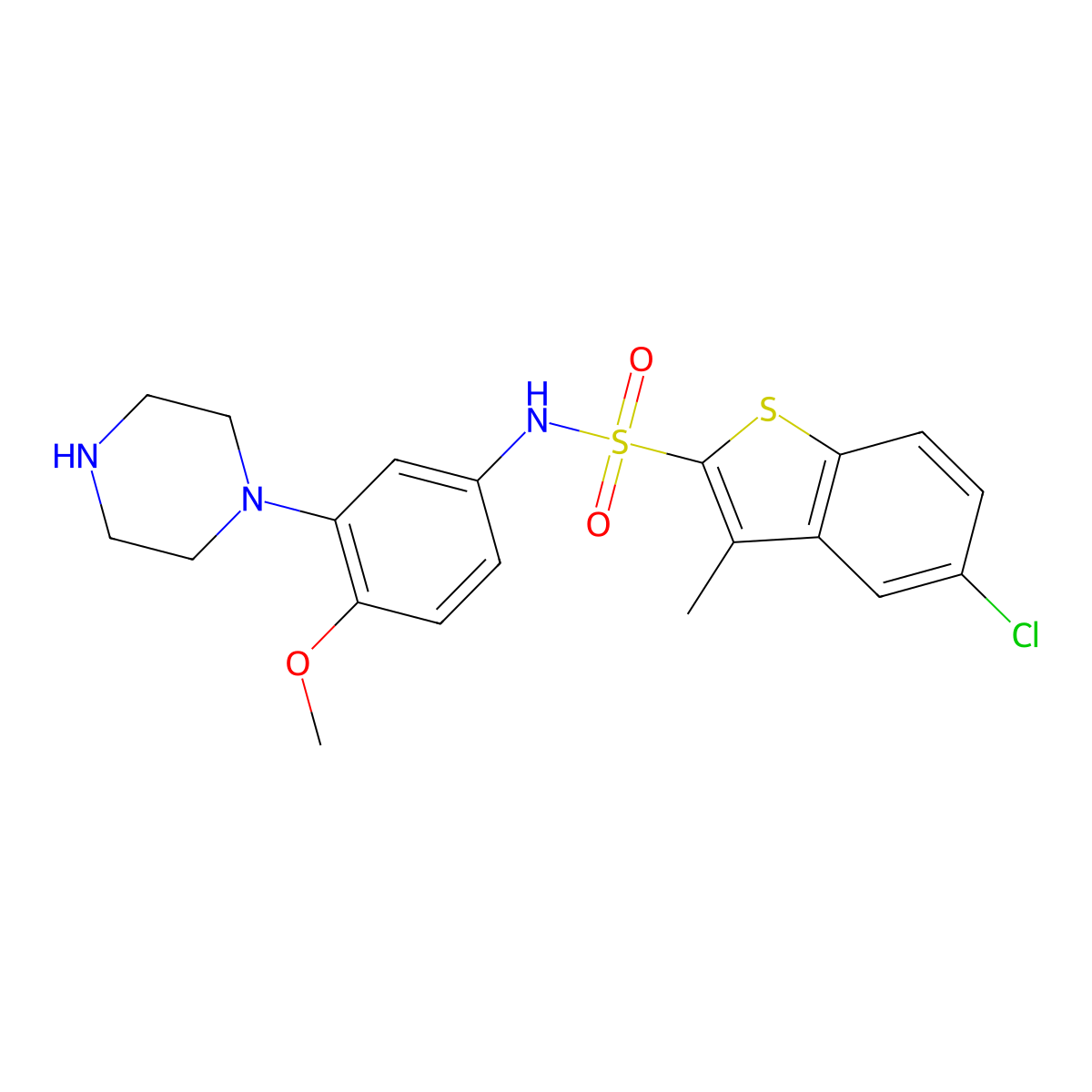 5-Chloro-N-(4-methoxy-3-(1-piperazinyl)phenyl)-3-methylbenzo(b)thiophene-2-sulfonamide molecular structure, CAS 209481-20-9