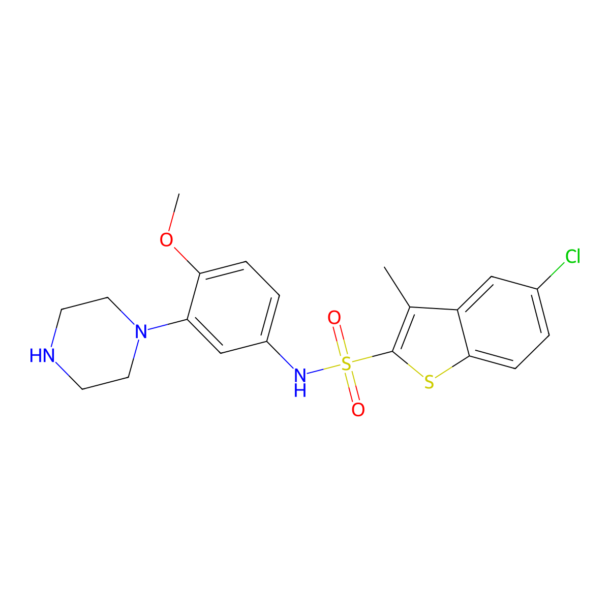 5-Chloro-N-(4-methoxy-3-(1-piperazinyl)phenyl)-3-methylbenzo(b)thiophene-2-sulfonamide molecular structure, CAS 209481-20-9