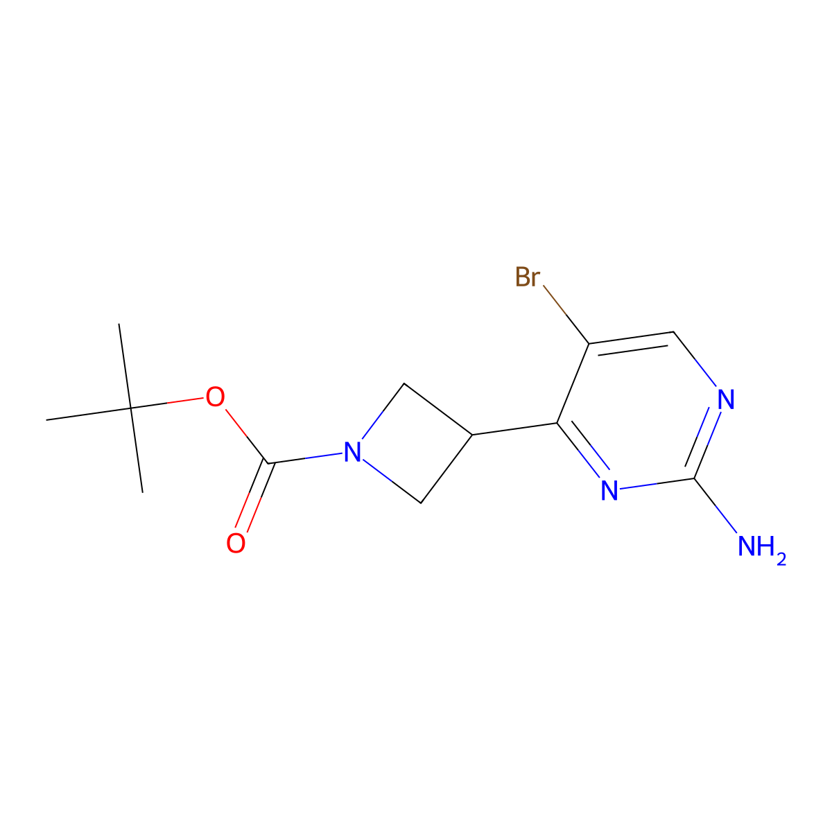 Tert-butyl 3-(2-amino-5-bromopyrimidin-4-yl)azetidine-1-carboxylate molecular structure, CAS 2094872-56-5