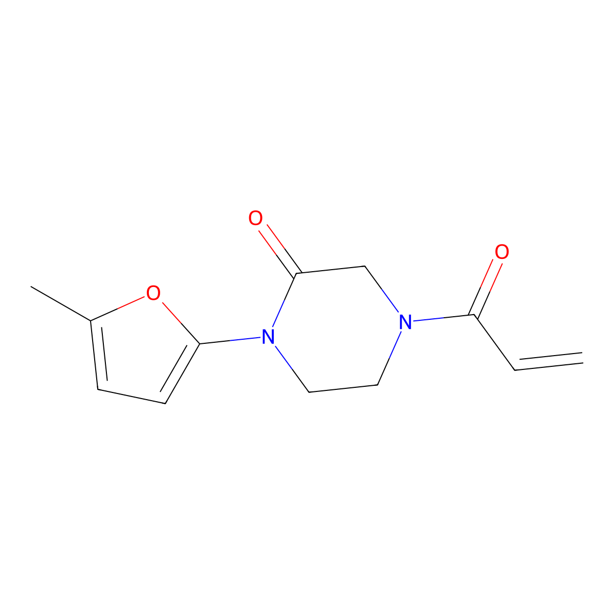 1-(5-Methylfuran-2-yl)-4-(prop-2-enoyl)piperazin-2-one molecular structure, CAS 2094893-05-5