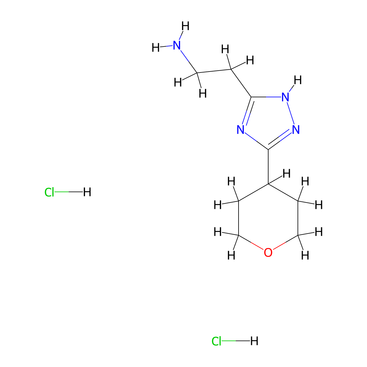 2-[5-(oxan-4-yl)-4H-1,2,4-triazol-3-yl]ethan-1-amine dihydrochloride molecular structure, CAS 2094932-27-9
