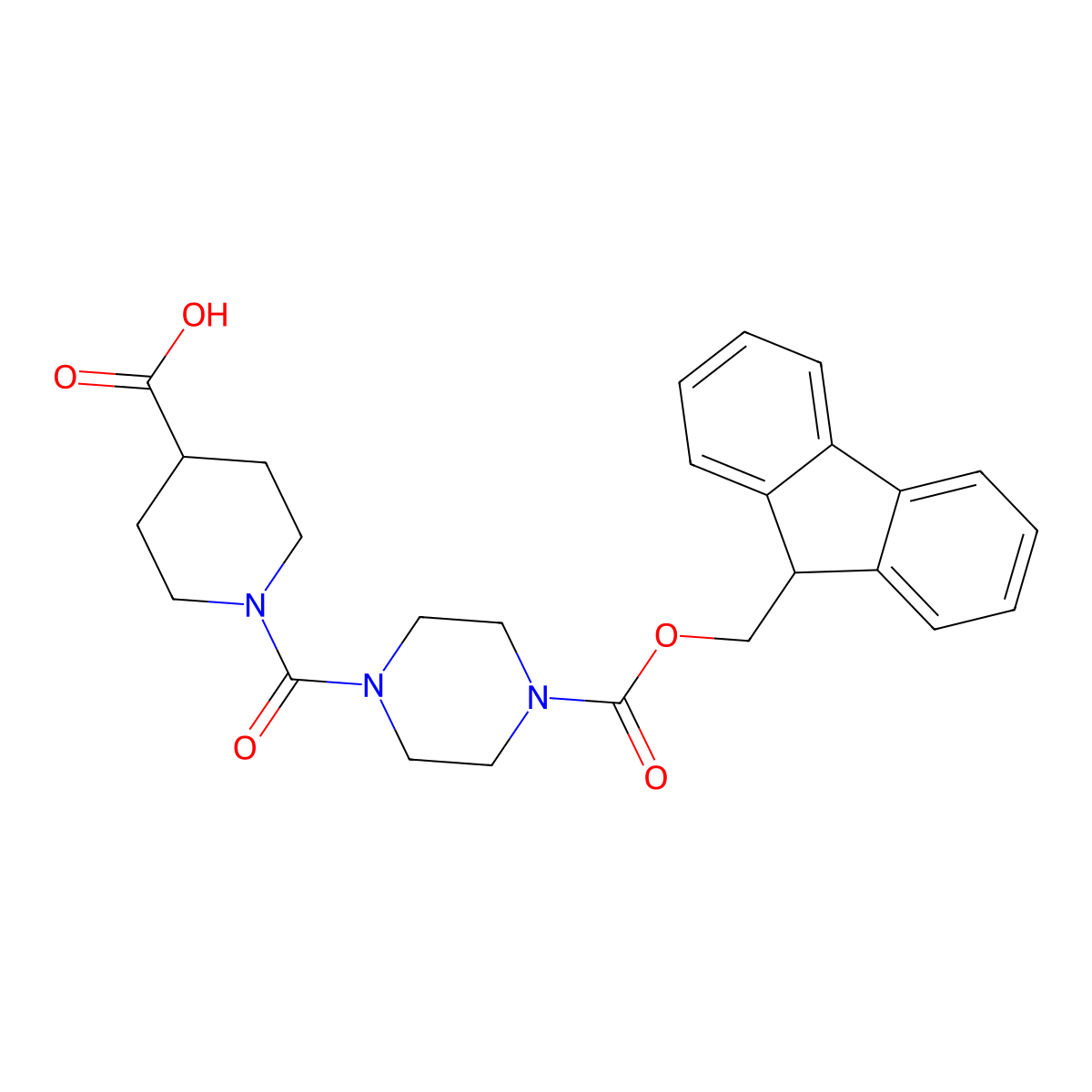 1-(4-{[(9H-fluoren-9-yl)methoxy]carbonyl}piperazine-1-carbonyl)piperidine-4-carboxylic acid molecular structure, CAS 2094934-03-7