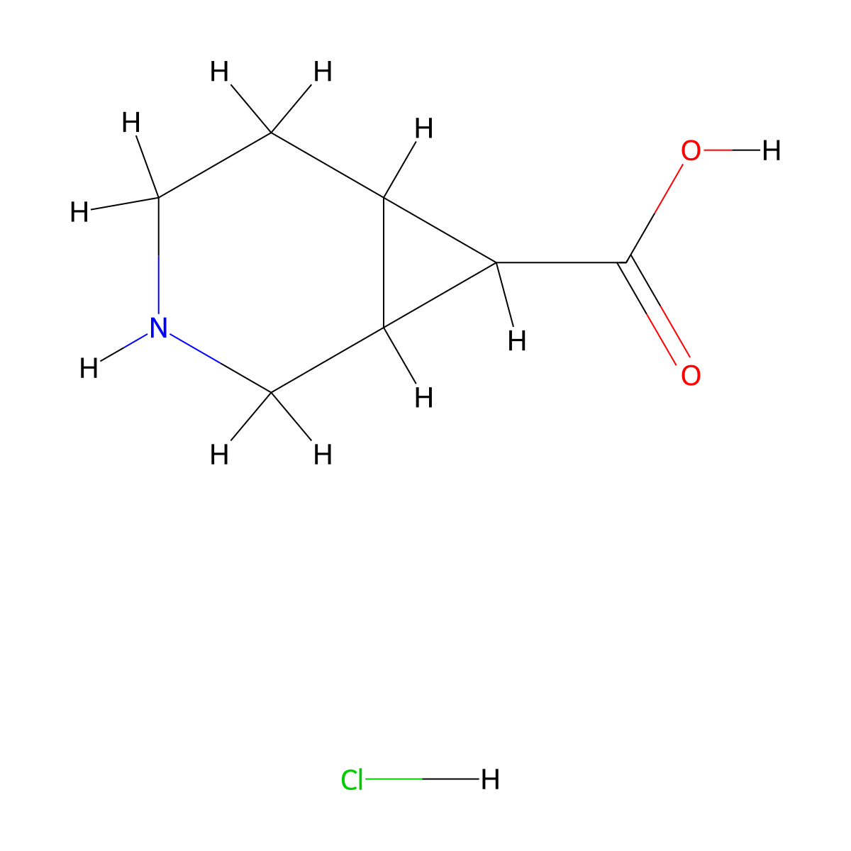 3-Azabicyclo(4.1.0)heptane-7-carboxylic acid hydrochloride molecular structure, CAS 2094939-78-1