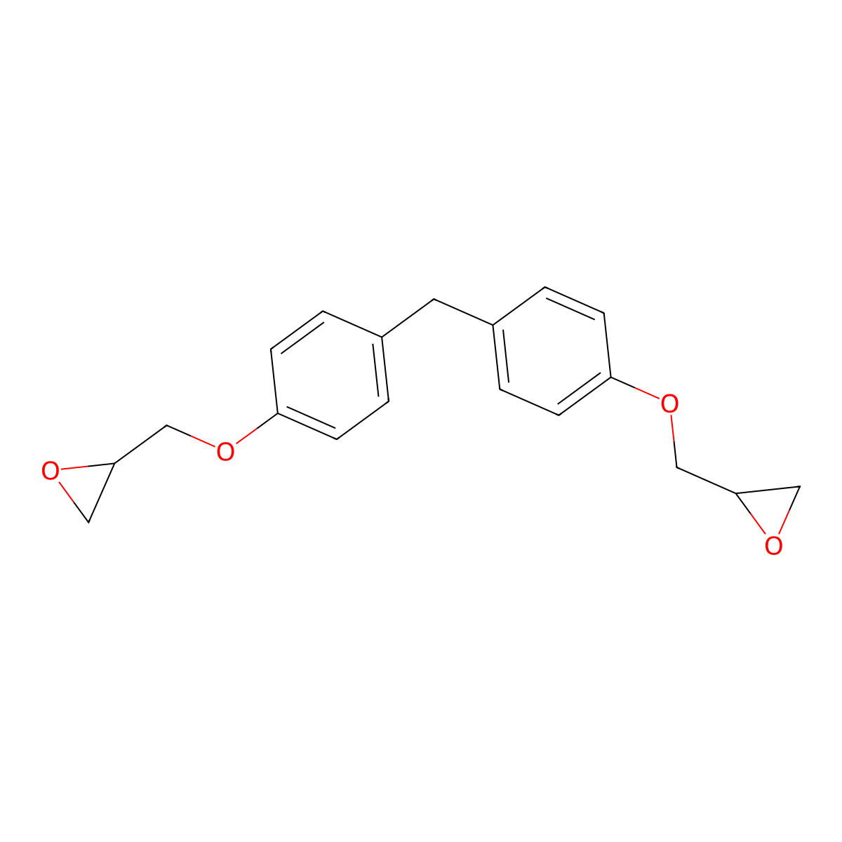 Bisphenol F diglycidyl ether molecular structure, CAS 2095-03-6